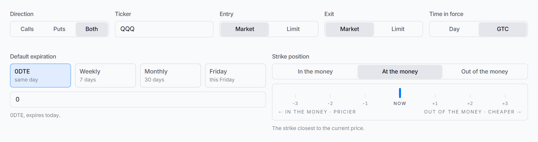The options fields of a TradingView strategy