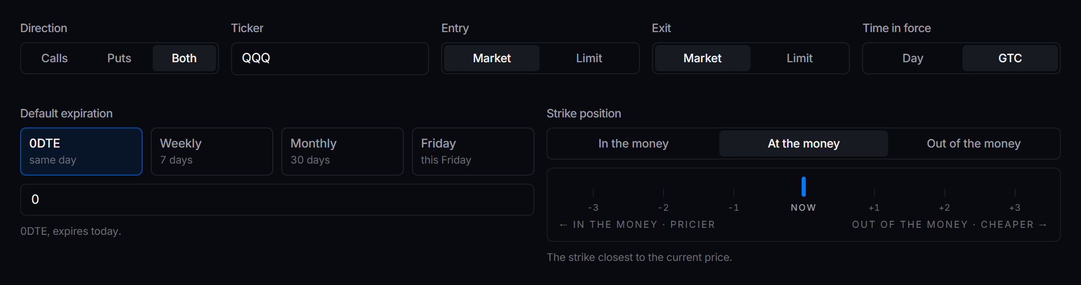 The options fields of a TradingView strategy