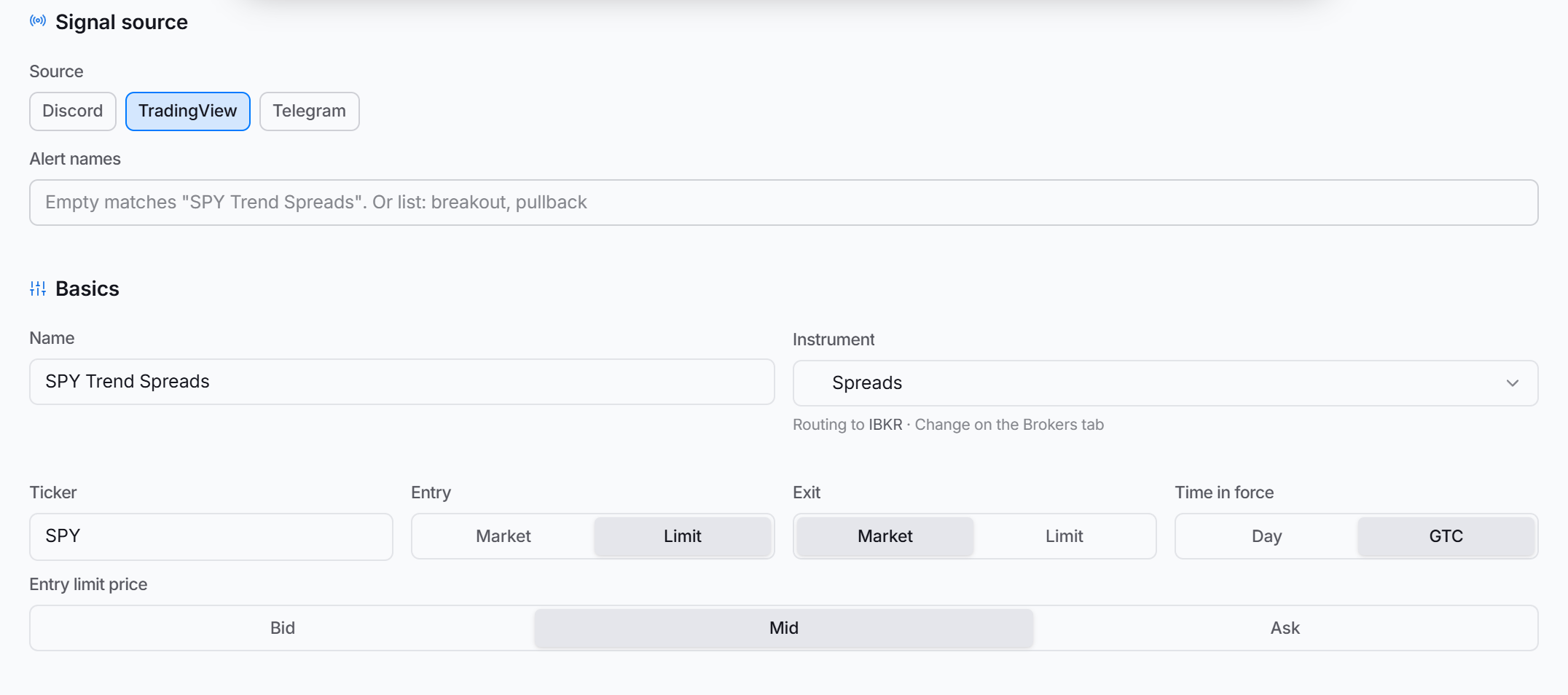 A TradingView spreads strategy in the editor